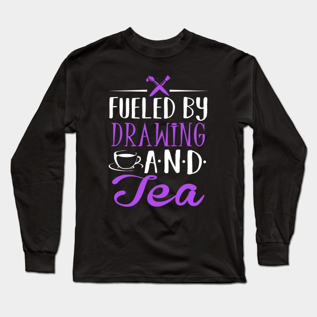 Fueled by Drawing and Tea Long Sleeve T-Shirt by KsuAnn